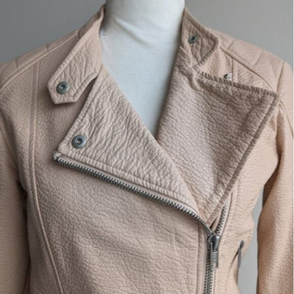 Nude faux leather asymmetrical zip moto jacket - Picture 4 of 6